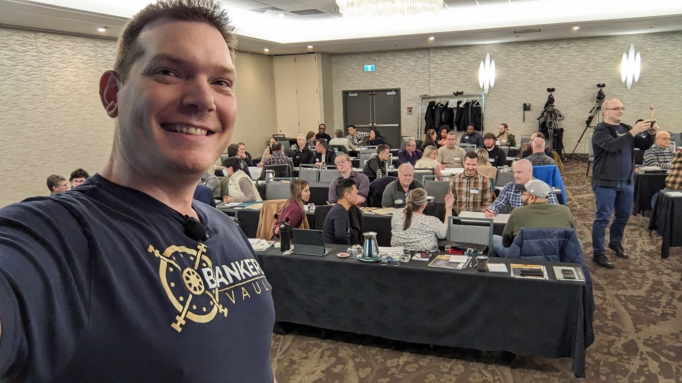 Richard pictured from the stage with an audience at a Calgary event